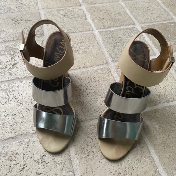 Sam Edelman high heel sandals silver and tan leather Size 10. - Picture 2 of 6